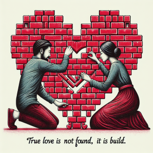 True love is not found, it is built, brick by brick, hand in hand, heart in heart.